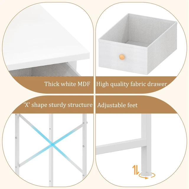 Alt view image 6 of 7 - Small Makeup Vanity Desk with Mirror & Chair, 19.7"W Mini Vanity Desk Table Set with Fabric Storage Drawer, Compact Vanity Desk for Kids, Girls, Dressing Table with Chair for Bedroom, White