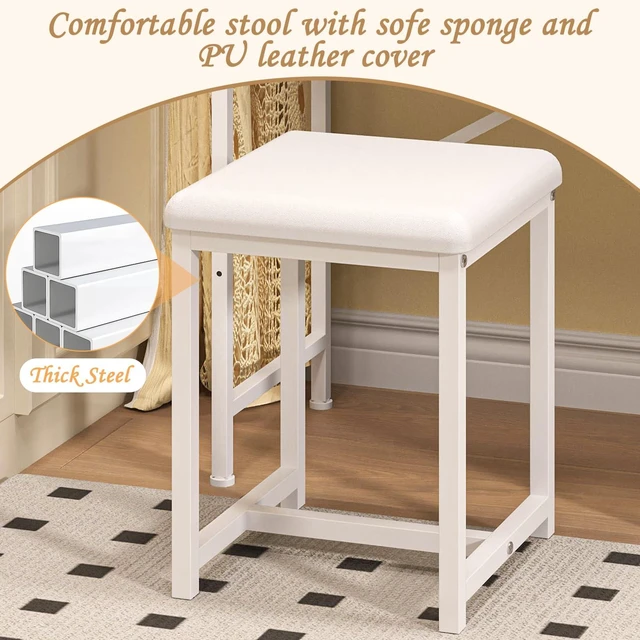 Alt view image 5 of 7 - Small Makeup Vanity Desk with Mirror & Chair, 19.7"W Mini Vanity Desk Table Set with Fabric Storage Drawer, Compact Vanity Desk for Kids, Girls, Dressing Table with Chair for Bedroom, White
