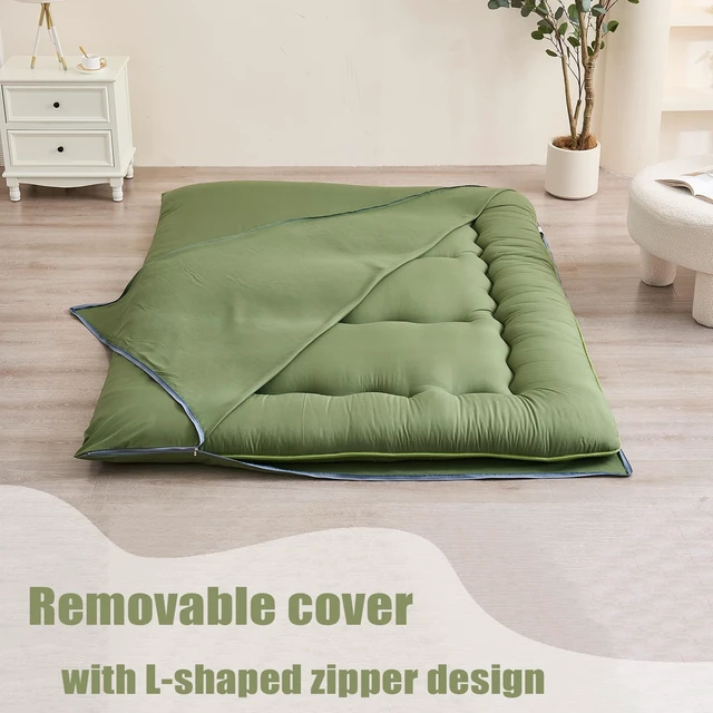 Alt view image 4 of 7 - Japanese Floor Mattress, Futon Mattress | Roll Up Tatami Mat with Portable Storage Bag and Washable Cover, Suitable for Camping, Guest Room, Green