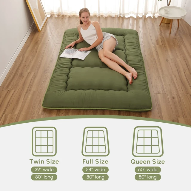 Alt view image 3 of 7 - Japanese Floor Mattress, Futon Mattress | Roll Up Tatami Mat with Portable Storage Bag and Washable Cover, Suitable for Camping, Guest Room, Green