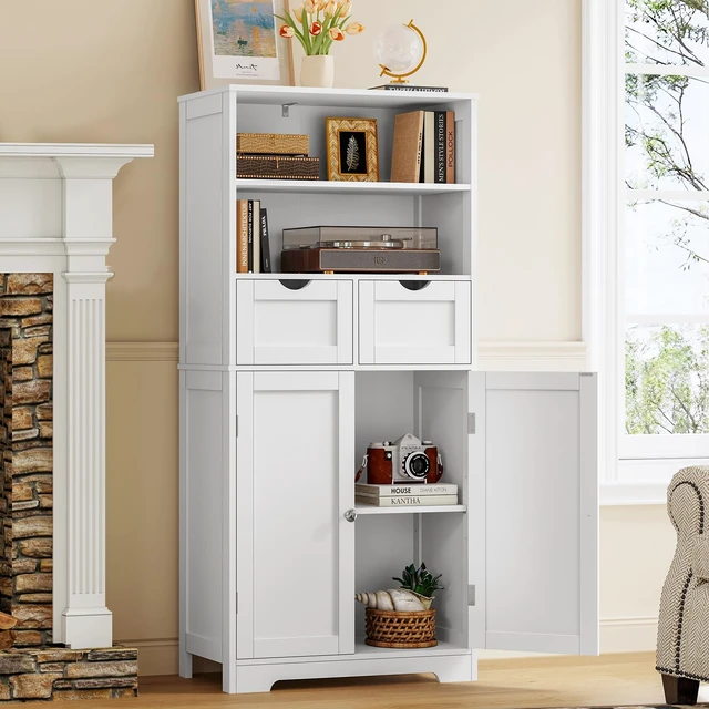 Alt view image 4 of 7 - Tall Bathroom Cabinet, Storage Cabinet with Adjustable Shelves, Bathroom Storage Cabinet for Living Room, Dining Room, Entryway, White