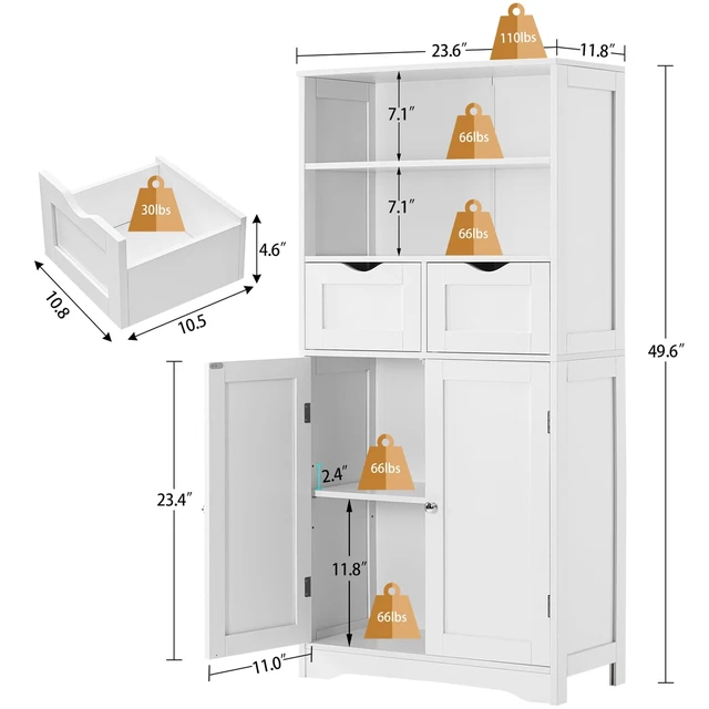 Alt view image 7 of 7 - Tall Bathroom Cabinet, Storage Cabinet with Adjustable Shelves, Bathroom Storage Cabinet for Living Room, Dining Room, Entryway, White