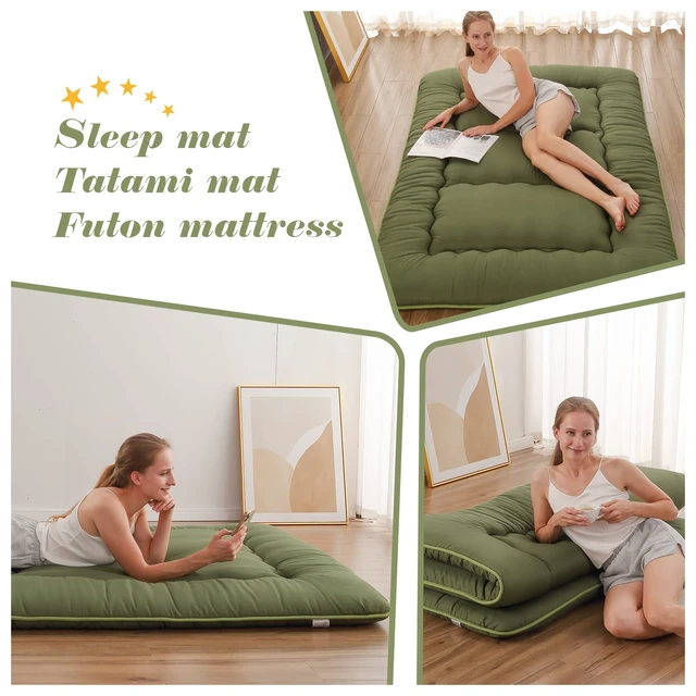 Alt view image 6 of 7 - Japanese Floor Mattress, Futon Mattress | Roll Up Tatami Mat with Portable Storage Bag and Washable Cover, Suitable for Camping, Guest Room, Green