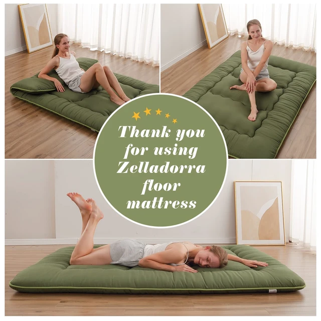 Alt view image 7 of 7 - Japanese Floor Mattress, Futon Mattress | Roll Up Tatami Mat with Portable Storage Bag and Washable Cover, Suitable for Camping, Guest Room, Green