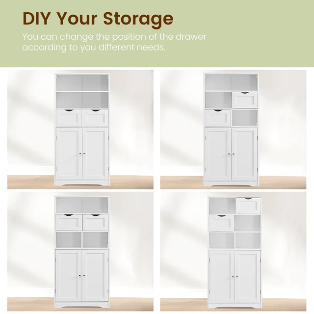 Alt view image 6 of 7 - Tall Bathroom Cabinet, Storage Cabinet with Adjustable Shelves, Bathroom Storage Cabinet for Living Room, Dining Room, Entryway, White