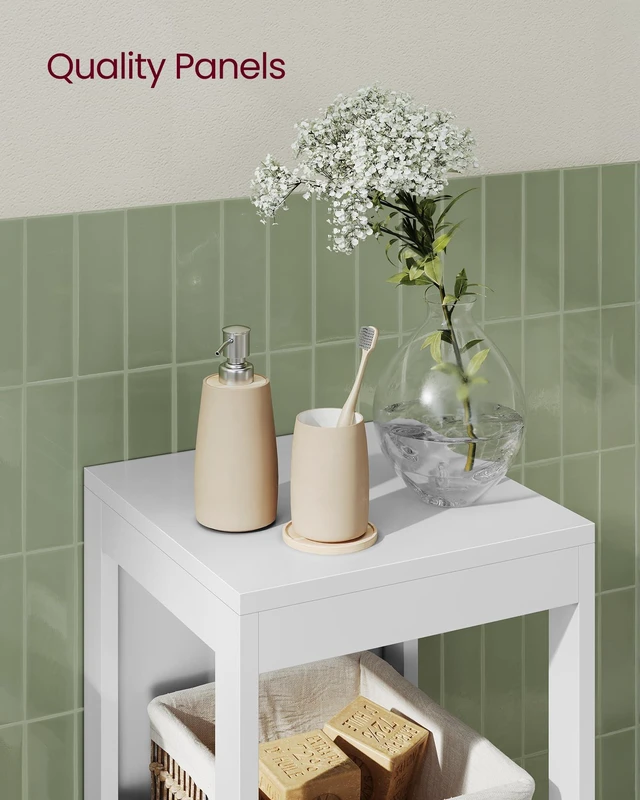 Alt view image 2 of 5 - Bathroom Floor Cabinet, 2 Drawers, 35" H, Cloud White | Storage Organizer Rack Stand, Multifunctional Corner Unit,SOFIE Collection UBBC42WT