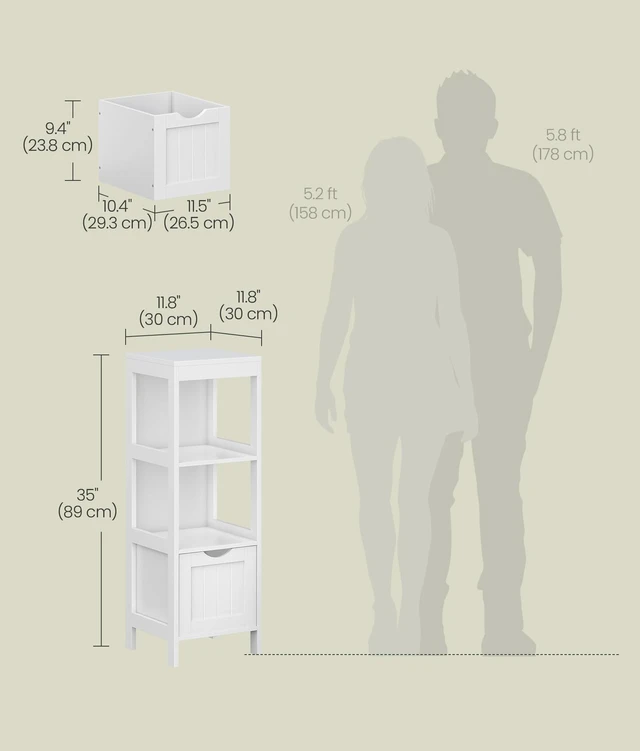 Alt view image 5 of 5 - Bathroom Floor Cabinet, 2 Drawers, 35" H, Cloud White | Storage Organizer Rack Stand, Multifunctional Corner Unit,SOFIE Collection UBBC42WT