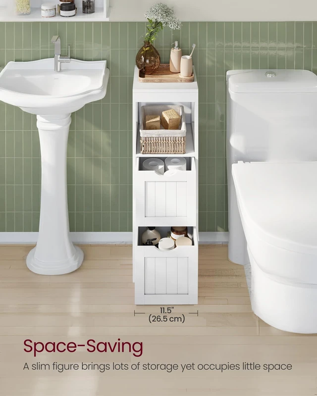 Alt view image 4 of 5 - Bathroom Floor Cabinet, 2 Drawers, 35" H, Cloud White | Storage Organizer Rack Stand, Multifunctional Corner Unit,SOFIE Collection UBBC42WT