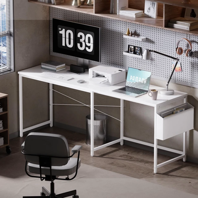 Alt view image 3 of 6 - 47 Inch Reversible L Shaped Gaming Desk Corner Computer Desk with Storage Bag Home Office Table for Writing Study White