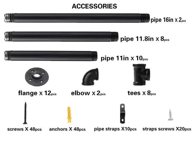 Alt view image 3 of 7 - Industrial Wall Mount Iron Pipe Shelf Shelves Shelving Bracket Black Vintage Retro Ceiling Hung Shelf DIY Open Bookshelf Storage for offcie Room Kitchen (2PcsX5Tier,68" Tall,10" deep,Hardware Only)