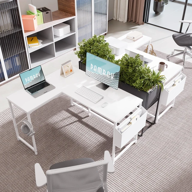 Alt view image 4 of 6 - 47 Inch Reversible L Shaped Gaming Desk Corner Computer Desk with Storage Bag Home Office Table for Writing Study White