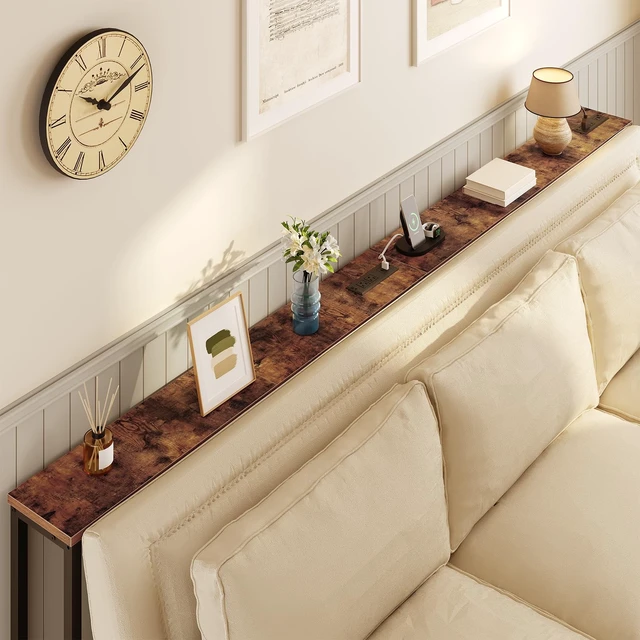 Alt view image 5 of 7 - 47.2" Narrow Console Table with Power Outlet, Behind Couch Table | with Charging Station, Long Sofa Side Table, Skinny Entryway Table for Living Room, Hallway, Foyer, Rustic Brown