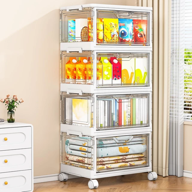 Main image of Clear Storage Bins with Lids - 4 Tier 32qt Plastic Stackable Bins | Closet Organizers Box for Bedroom, Living Room, 23 QT Folding Box with Magnetic door