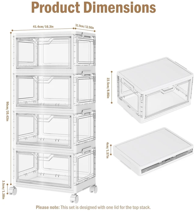 Alt view image 2 of 6 - Clear Storage Bins with Lids - 4 Tier 32qt Plastic Stackable Bins | Closet Organizers Box for Bedroom, Living Room, 23 QT Folding Box with Magnetic door
