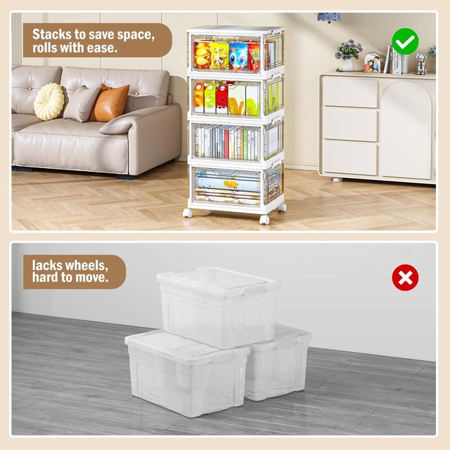 Alt view image 5 of 6 - Clear Storage Bins with Lids - 4 Tier 32qt Plastic Stackable Bins | Closet Organizers Box for Bedroom, Living Room, 23 QT Folding Box with Magnetic door