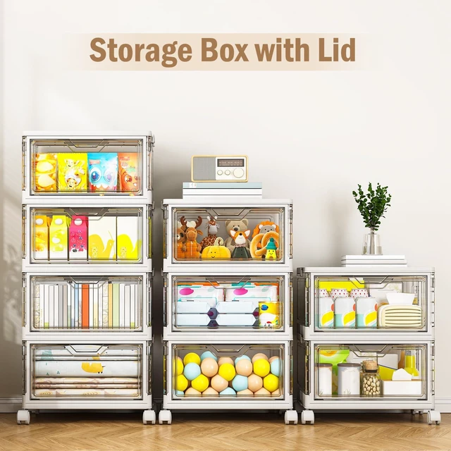Alt view image 6 of 6 - Clear Storage Bins with Lids - 4 Tier 32qt Plastic Stackable Bins | Closet Organizers Box for Bedroom, Living Room, 23 QT Folding Box with Magnetic door
