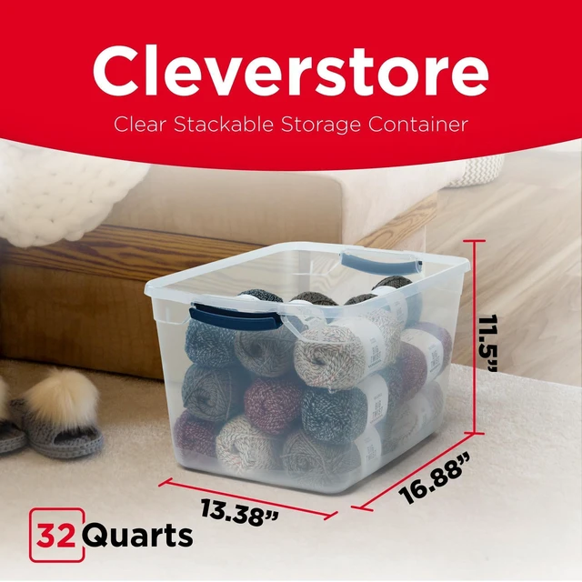 Alt view image 2 of 7 - Cleverstore Clear 32 Qt, 6 Pack Stackable Plastic Storage Bins with Lids, Great for Closet and Laundry Storage, Organizing in the Home