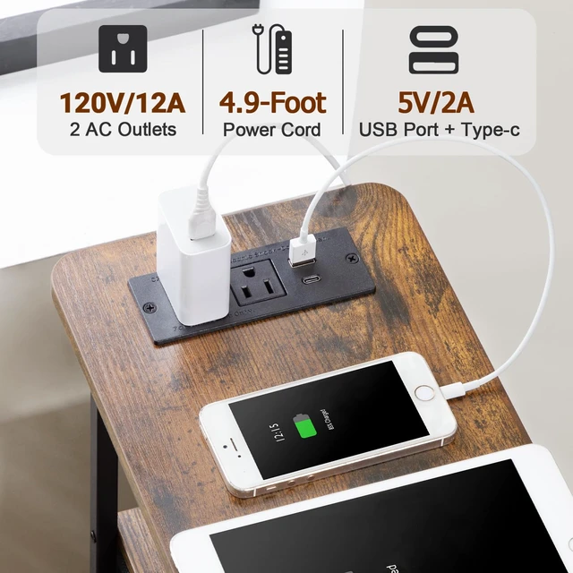 Alt view image 3 of 7 - Narrow End Tables Living Room Set of 2 with Charging Station | Slim Nightstand with 3 Fabric Drawers for Bedroom, Narrow Side Table with Type-C for Small Spaces, Brown