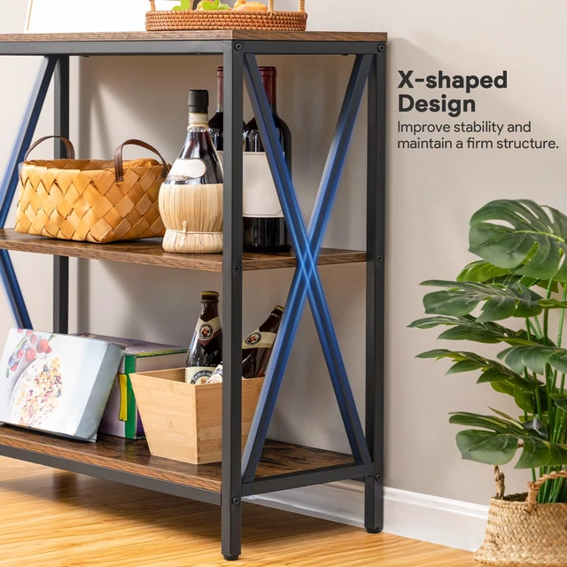 Alt view image 3 of 7 - 31.5" Sofa Table, Industrial Console Table, 3-Tier Entryway Table | Narrow Sofa Table with Storage Shelves, Heavy Duty, Foyer Table for Hallway, Entryway, Living Room, Rustic Brown CTHR8001Z