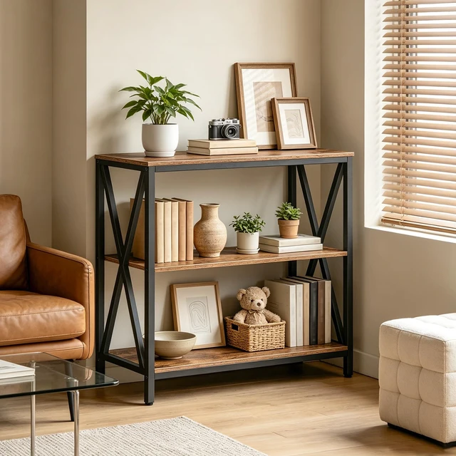 Alt view image 7 of 7 - 31.5" Sofa Table, Industrial Console Table, 3-Tier Entryway Table | Narrow Sofa Table with Storage Shelves, Heavy Duty, Foyer Table for Hallway, Entryway, Living Room, Rustic Brown CTHR8001Z