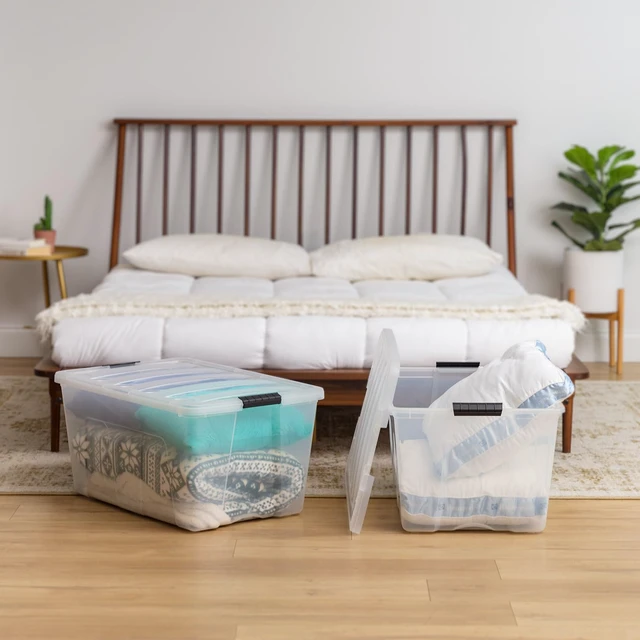 Alt view image 4 of 6 - 2-Pack 94 Quart Storage Bins with Lids, Clear | Transparent design makes contents easy to find. Ideal for holiday décor, bulky items, and long-term storage. Nestable design