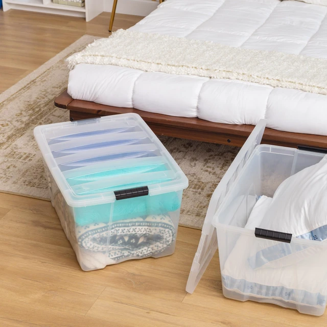 Alt view image 6 of 6 - 2-Pack 94 Quart Storage Bins with Lids, Clear | Transparent design makes contents easy to find. Ideal for holiday décor, bulky items, and long-term storage. Nestable design