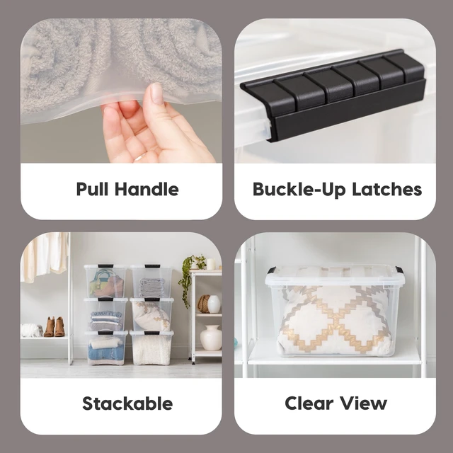 Alt view image 3 of 7 - 4-Pack 40 Quart Storage Bins with Lids, Clear | Transparent design makes contents easy to find. Perfect for moving, blankets, clothing, and garage storage. Nestable design