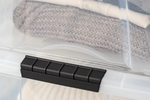 Alt view image 6 of 7 - 4-Pack 40 Quart Storage Bins with Lids, Clear | Transparent design makes contents easy to find. Perfect for moving, blankets, clothing, and garage storage. Nestable design