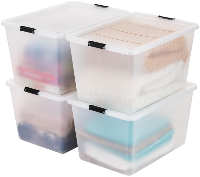 Main image of 4-Pack 55 Quart Clip Box with Latching Lid | 21.88"L x 15.31"W x 15.5"H, Clear storage bin with secure latching lid, Stackable organizer for household storage