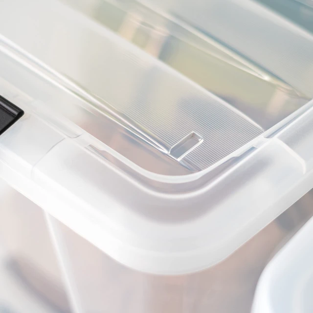 Alt view image 7 of 7 - 4-Pack 40 Quart Storage Bins with Lids, Clear | Transparent design makes contents easy to find. Perfect for moving, blankets, clothing, and garage storage. Nestable design