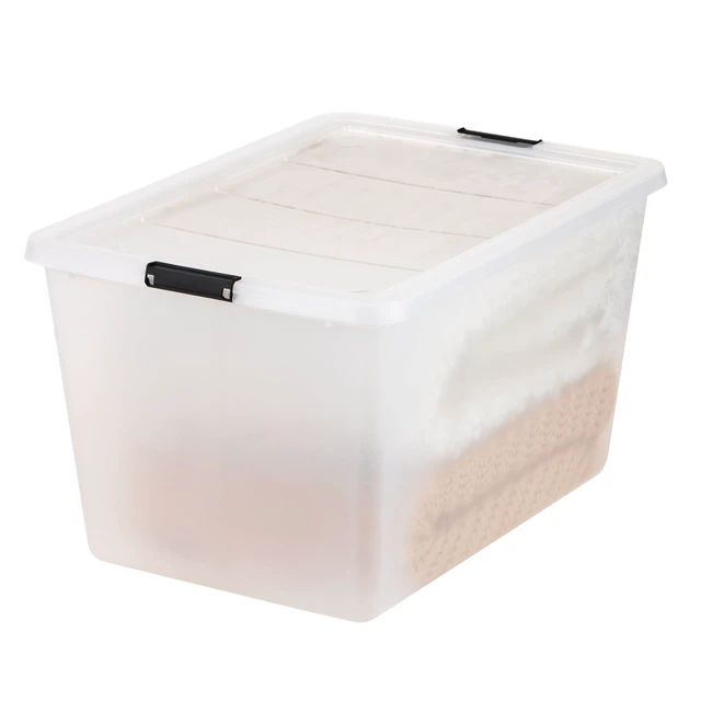 Alt view image 5 of 7 - 4-Pack 55 Quart Clip Box with Latching Lid | 21.88"L x 15.31"W x 15.5"H, Clear storage bin with secure latching lid, Stackable organizer for household storage