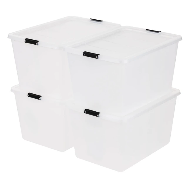 Alt view image 7 of 7 - 4-Pack 55 Quart Clip Box with Latching Lid | 21.88"L x 15.31"W x 15.5"H, Clear storage bin with secure latching lid, Stackable organizer for household storage