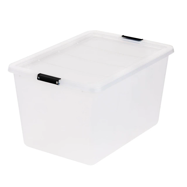 Alt view image 6 of 7 - 4-Pack 55 Quart Clip Box with Latching Lid | 21.88"L x 15.31"W x 15.5"H, Clear storage bin with secure latching lid, Stackable organizer for household storage