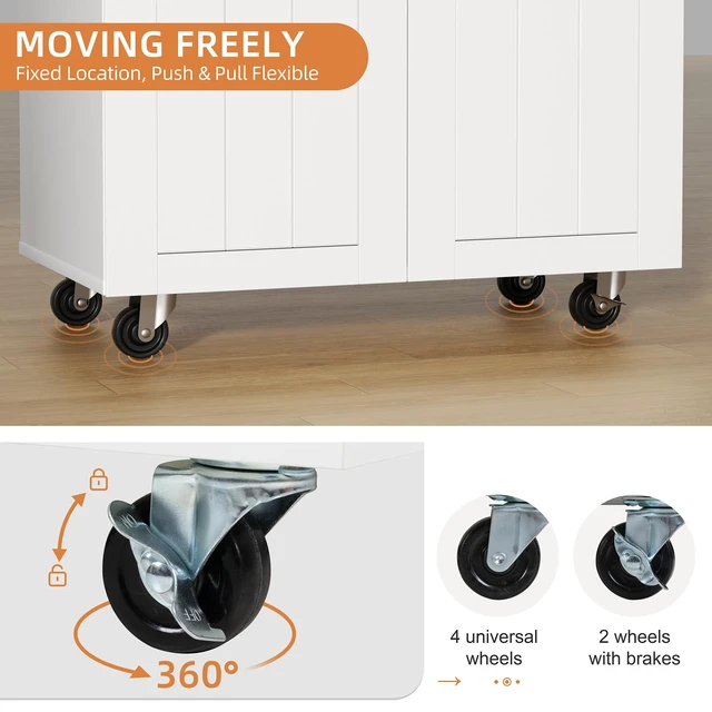Alt view image 2 of 4 - Kitchen Island Cart with Storage, Rolling Microwave Table | Portable Bar Cabinet on Wheels, Rolling Microwave Cart Side Table with Workstation for Kitchen, Dinning Room, White