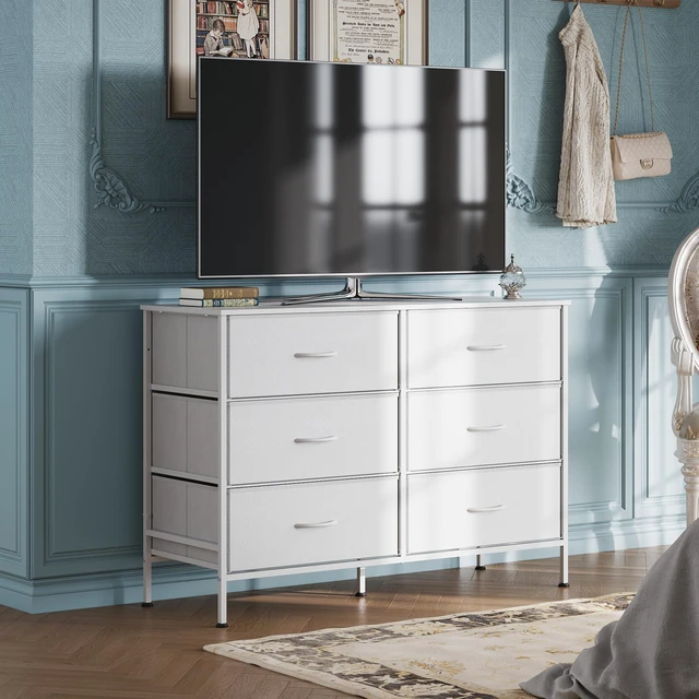 Alt view image 2 of 7 - Dresser for Bedroom with 6 Fabric Drawers, White | Closet Dresser, Metal Frame, Wooden Top, Fabric Dresser for Closet, Living Room, Hallway