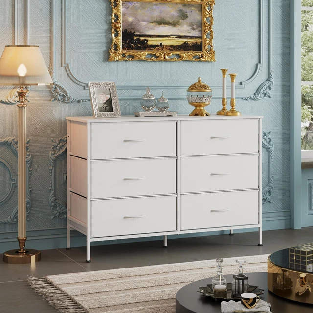 Alt view image 3 of 7 - Dresser for Bedroom with 6 Fabric Drawers, White | Closet Dresser, Metal Frame, Wooden Top, Fabric Dresser for Closet, Living Room, Hallway