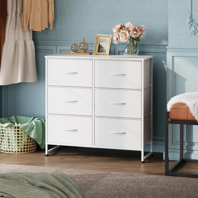 Alt view image 2 of 7 - Dresser for Bedroom with 6 Drawers, White | Closet Dresser, Metal Frame, Wooden Top, Fabric Dresser for Closet, Living Room, Hallway