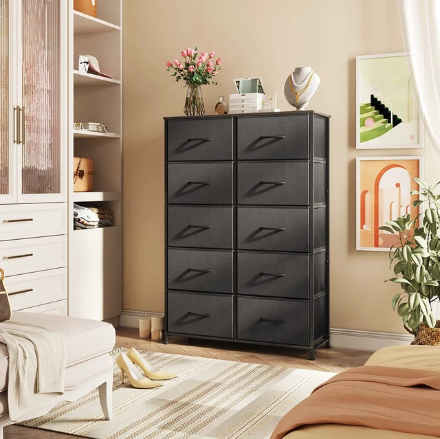 Alt view image 3 of 7 - Tall Dresser for Bedroom with 10 Drawers, Black | 10 Drawers, Fabric Dresser for Closet, Storage Tower with Cabinet, Metal Frame
