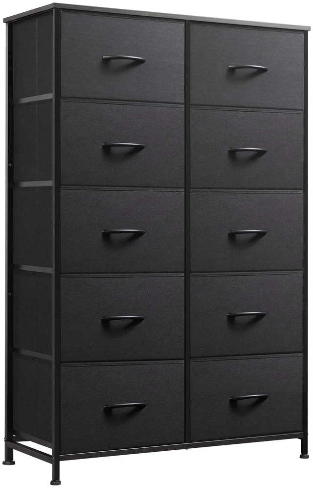 Main image of Tall Dresser for Bedroom with 10 Drawers, Black | 10 Drawers, Fabric Dresser for Closet, Storage Tower with Cabinet, Metal Frame
