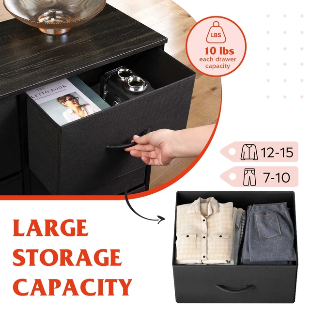 Alt view image 4 of 7 - Tall Dresser for Bedroom with 10 Drawers, Black | 10 Drawers, Fabric Dresser for Closet, Storage Tower with Cabinet, Metal Frame