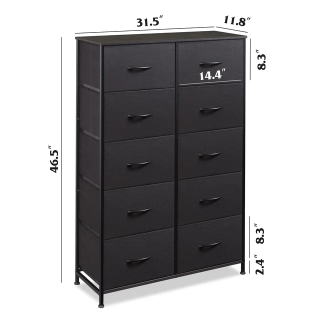 Alt view image 7 of 7 - Tall Dresser for Bedroom with 10 Drawers, Black | 10 Drawers, Fabric Dresser for Closet, Storage Tower with Cabinet, Metal Frame