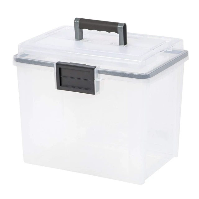 Alt view image 4 of 7 - WeatherPro Portable File Box Organizer, 19 Qt. 4-Pack, Clear | Store and transport letter size files, documents and records with weather resistant protection and secure latching