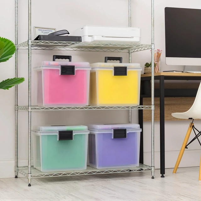 Alt view image 7 of 7 - WeatherPro Portable File Box Organizer, 19 Qt. 4-Pack, Clear | Store and transport letter size files, documents and records with weather resistant protection and secure latching