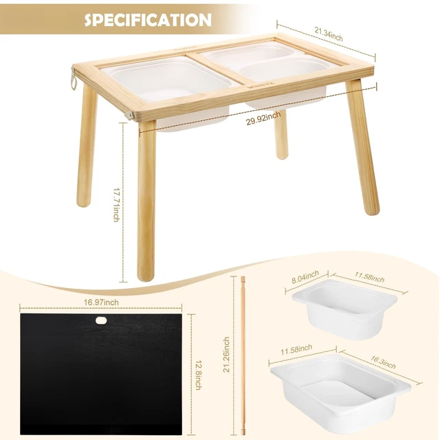 Alt view image 2 of 7 - Sensory Table for Toddlers, Kids Table with 3 Storage Bins FSC Safe | Sand Water Table Graffiti Tabletop, Kids Art Table with Paper Holder, Toddler Activity Table for Play Study Storage 3Y Gifts