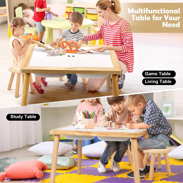 Alt view image 3 of 7 - Sensory Table for Toddlers, Kids Table with 3 Storage Bins FSC Safe | Sand Water Table Graffiti Tabletop, Kids Art Table with Paper Holder, Toddler Activity Table for Play Study Storage 3Y Gifts