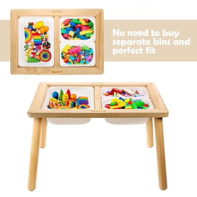 Alt view image 4 of 7 - Sensory Table for Toddlers, Kids Table with 3 Storage Bins FSC Safe | Sand Water Table Graffiti Tabletop, Kids Art Table with Paper Holder, Toddler Activity Table for Play Study Storage 3Y Gifts