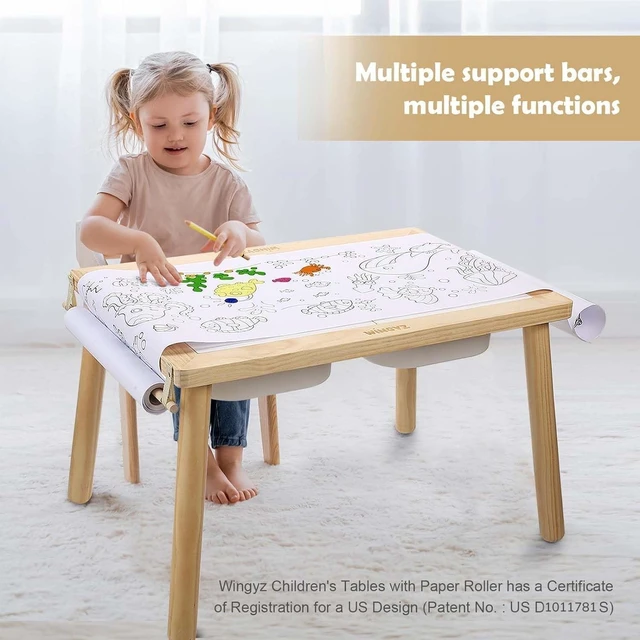 Alt view image 5 of 7 - Sensory Table for Toddlers, Kids Table with 3 Storage Bins FSC Safe | Sand Water Table Graffiti Tabletop, Kids Art Table with Paper Holder, Toddler Activity Table for Play Study Storage 3Y Gifts