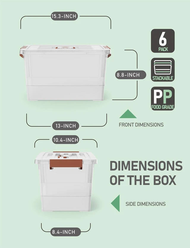 Alt view image 2 of 7 - 6 Pack 17qt Clear Plastic Storage Bin with Lid and Latching Buckles, Stackable Tote Organizing Box with Handle