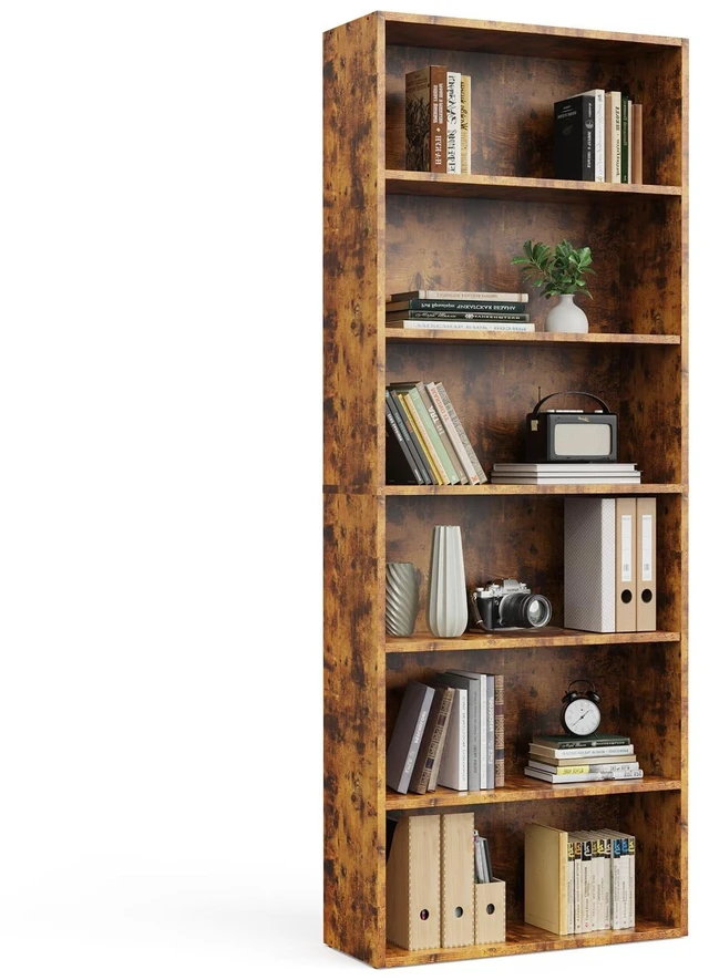 Main image of Tall Bookshelf, Book Shelf, Storage Organizer Book Shelf | 6 Tier Bookcase, 63 Inch Shelf Floor Standing Corner Unit, Living Room, Home Office, Kitchen, Bedroom, Rustic Wood
