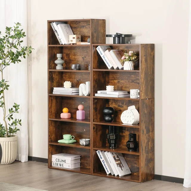 Alt view image 2 of 7 - Tall Bookshelf, Book Shelf, Storage Organizer Book Shelf | 6 Tier Bookcase, 63 Inch Shelf Floor Standing Corner Unit, Living Room, Home Office, Kitchen, Bedroom, Rustic Wood